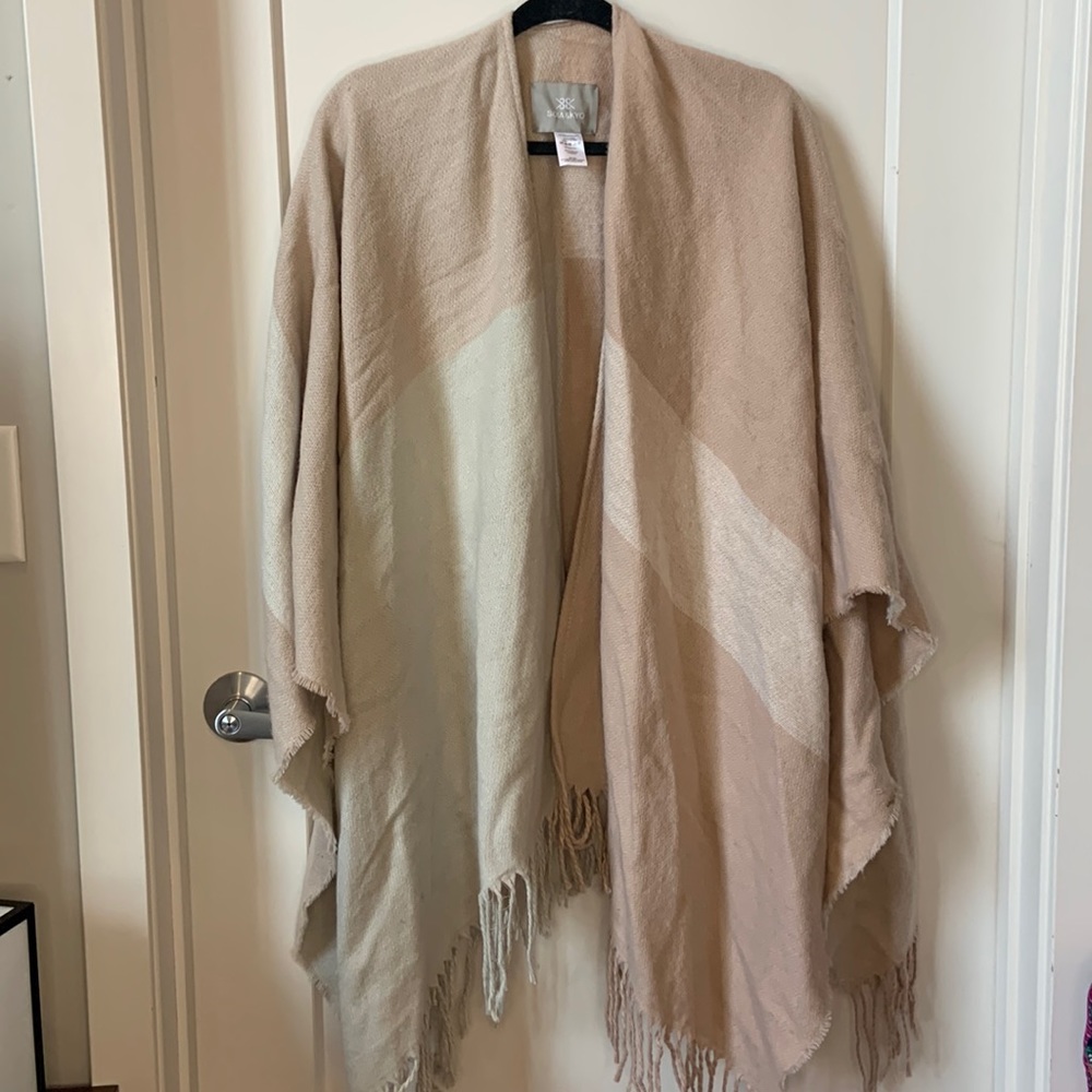 Soia & Kyo Striped Pocho Shawl Wrap Cape Shrug with Fringe One Size